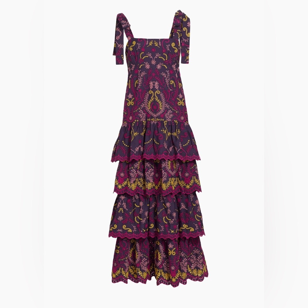 NWT Marchesa Rosa Santal Embroidered Cotton Maxi Dress